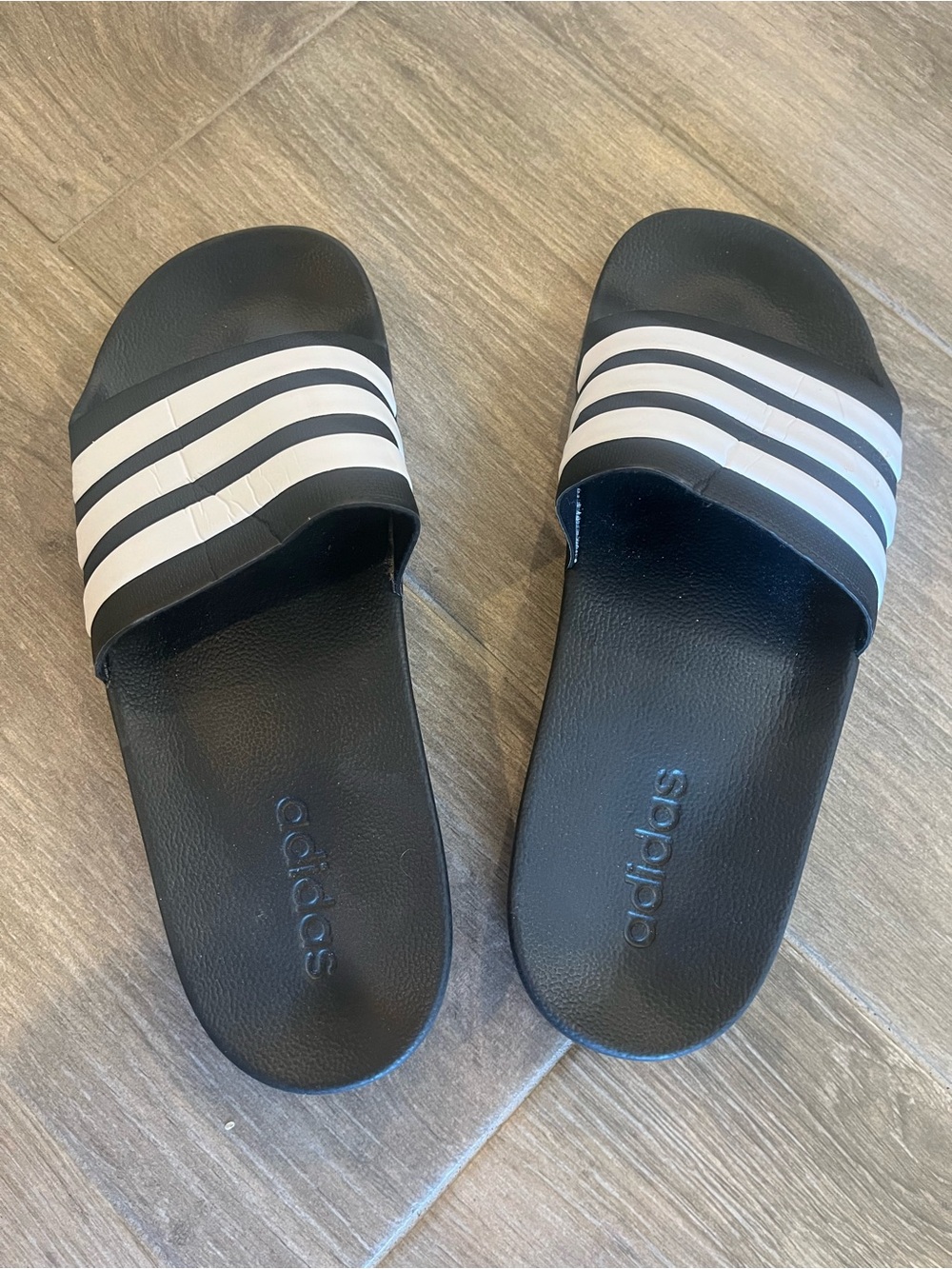 adidas Black Slide Sandals with White Three-Stripes